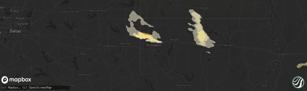 Hail map in Shreveport, LA on June 18, 2023