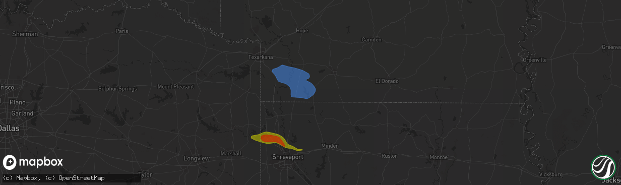 Hail map in Taylor, AR on June 18, 2023
