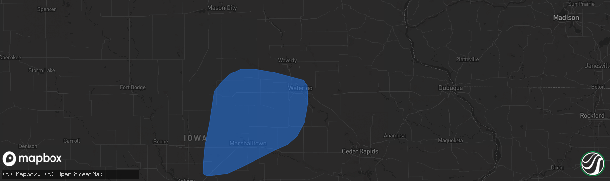 Hail map in Evansdale, IA on June 18, 2024