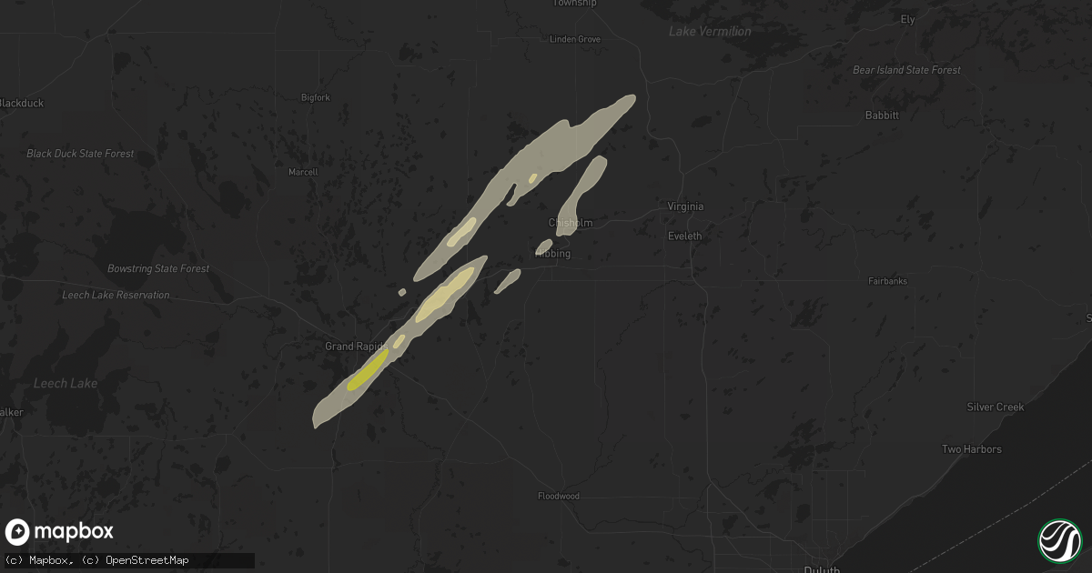 Hail map in Hibbing, MN on June 18, 2024
