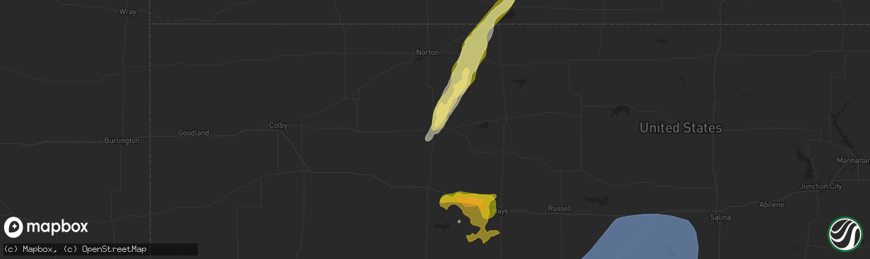 Hail map in Hill City, KS on June 18, 2024