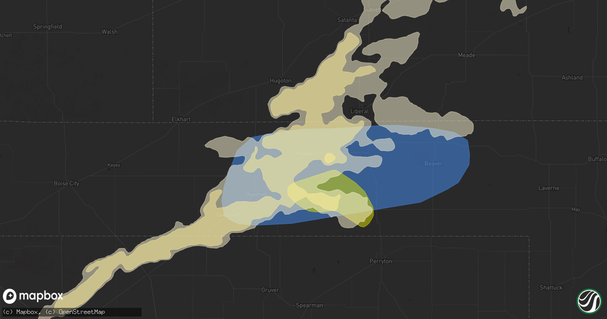 Hail map in Hooker, OK on June 18, 2024