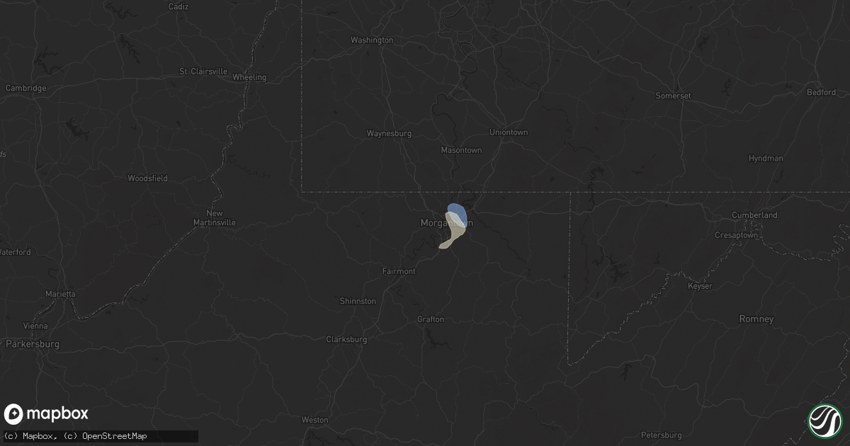 Hail map in Morgantown, WV on June 18, 2024