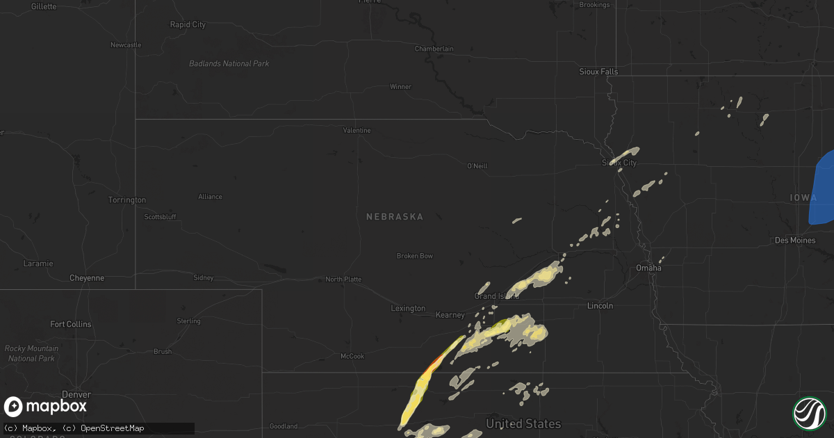 Hail map in Nebraska on June 18, 2024