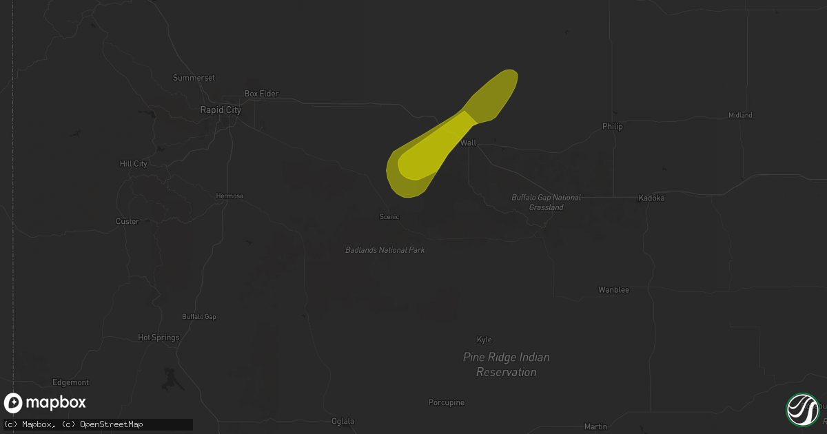 Hail map in Scenic, SD on June 18, 2024
