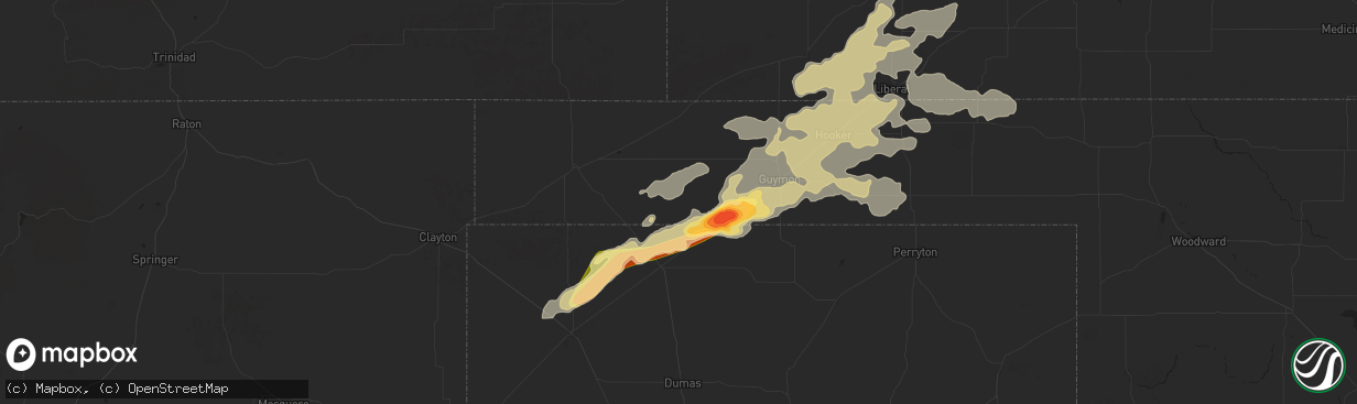 Hail map in Texhoma, OK on June 18, 2024