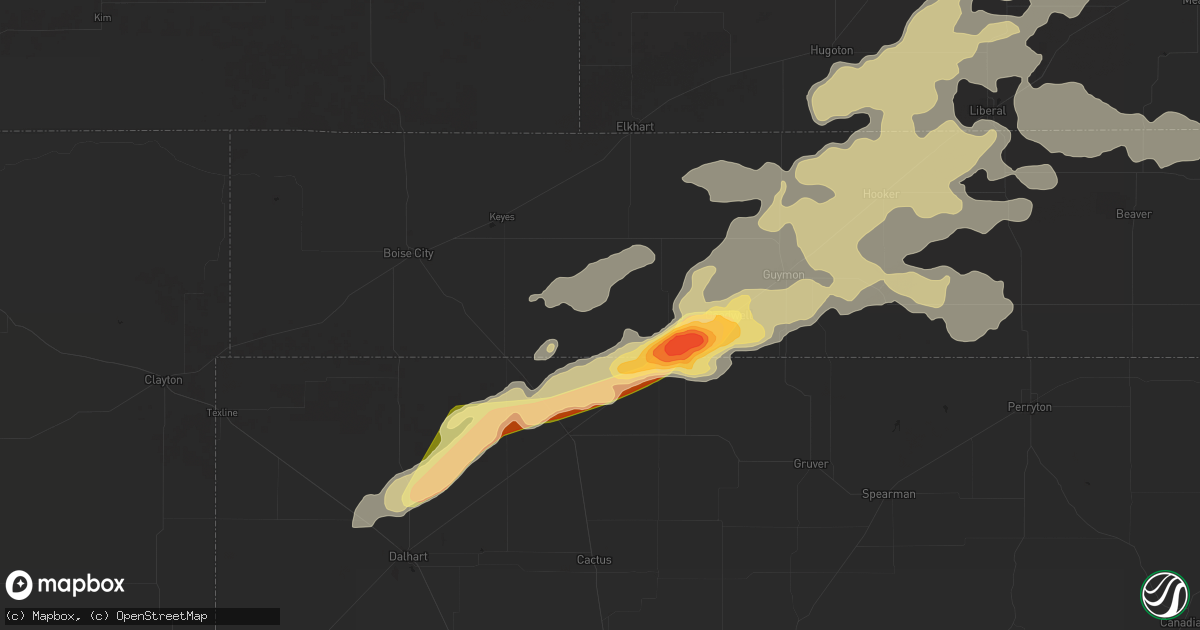 Hail map in Texhoma, OK on June 18, 2024
