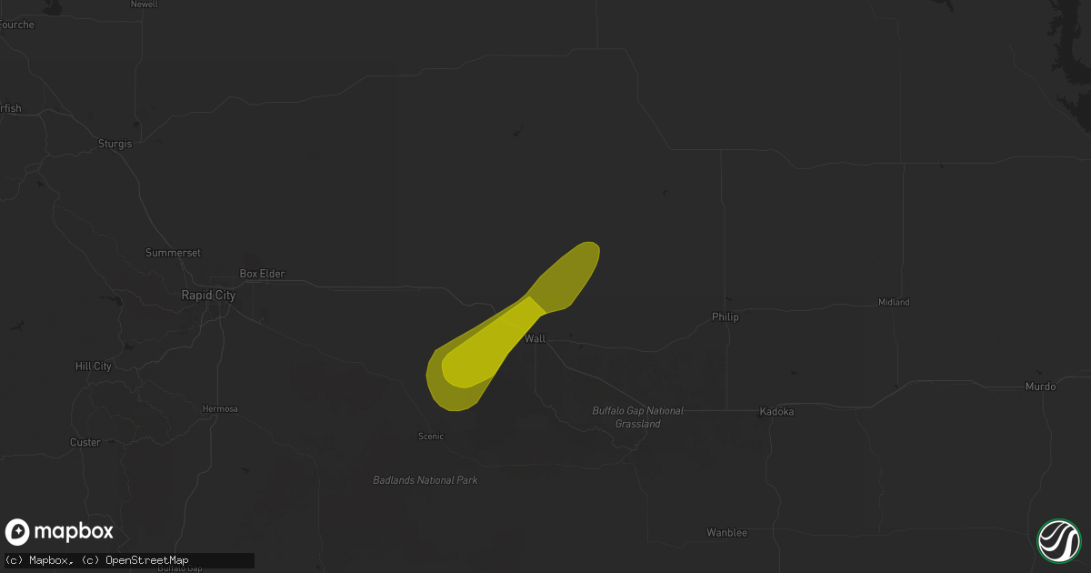 Hail map in Wall, SD on June 18, 2024