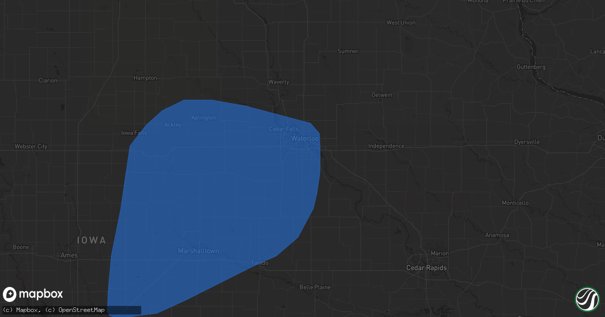 Hail map in Waterloo, IA on June 18, 2024