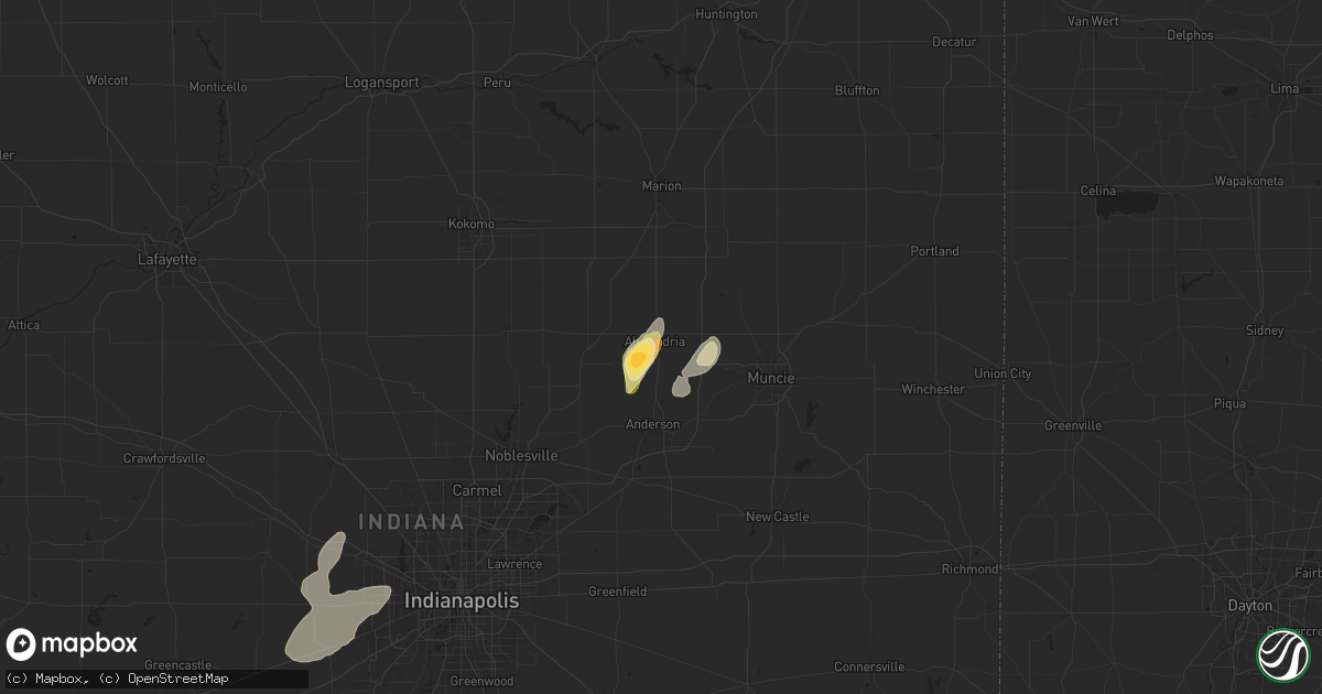 Hail map in Alexandria, IN on June 18, 2025