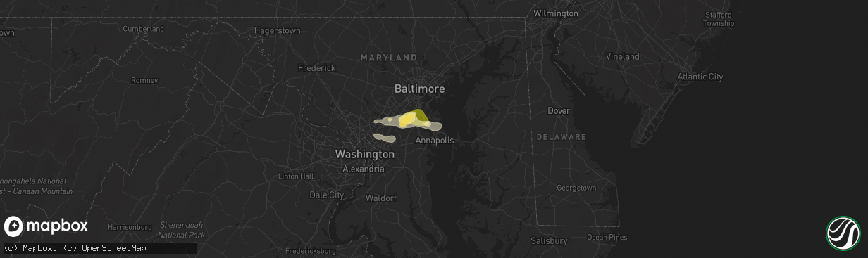 Hail map in Arnold, MD on June 18, 2025