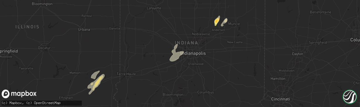 Hail map in Avon, IN on June 18, 2025