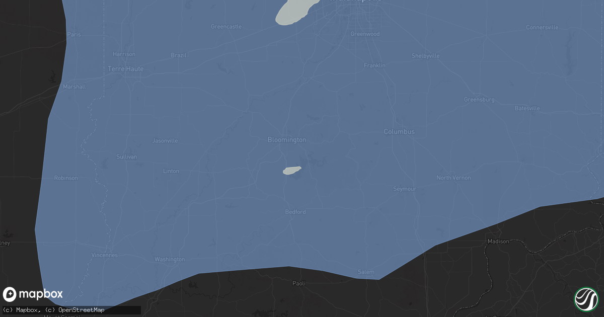 Hail map in Bloomington, IN on June 18, 2025