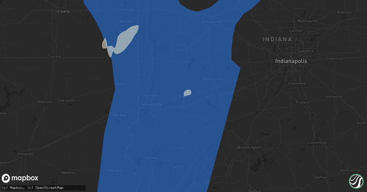 Hail map in Brazil, IN on June 18, 2025