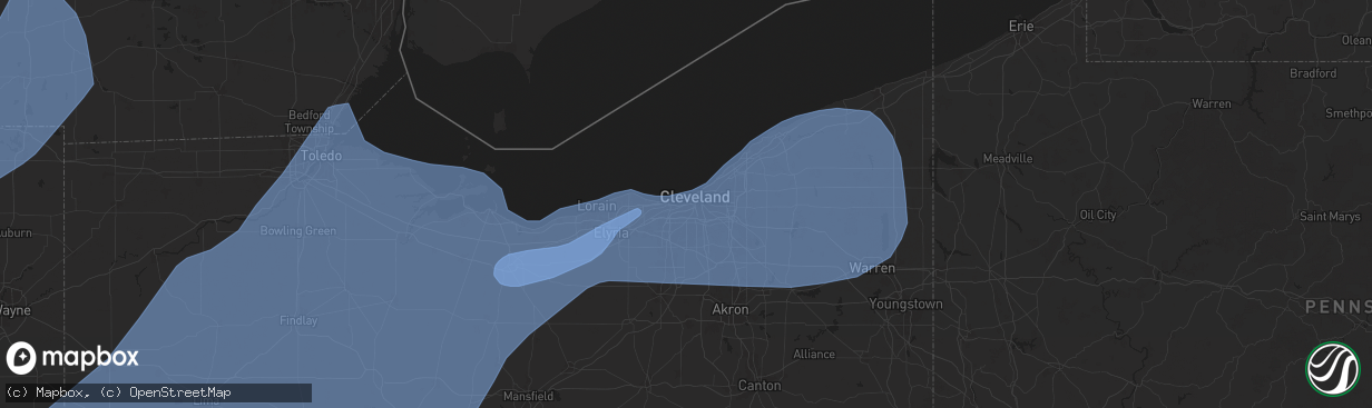 Hail map in Cleveland, OH on June 18, 2025