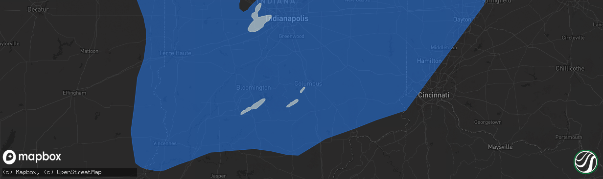 Hail map in Columbus, IN on June 18, 2025