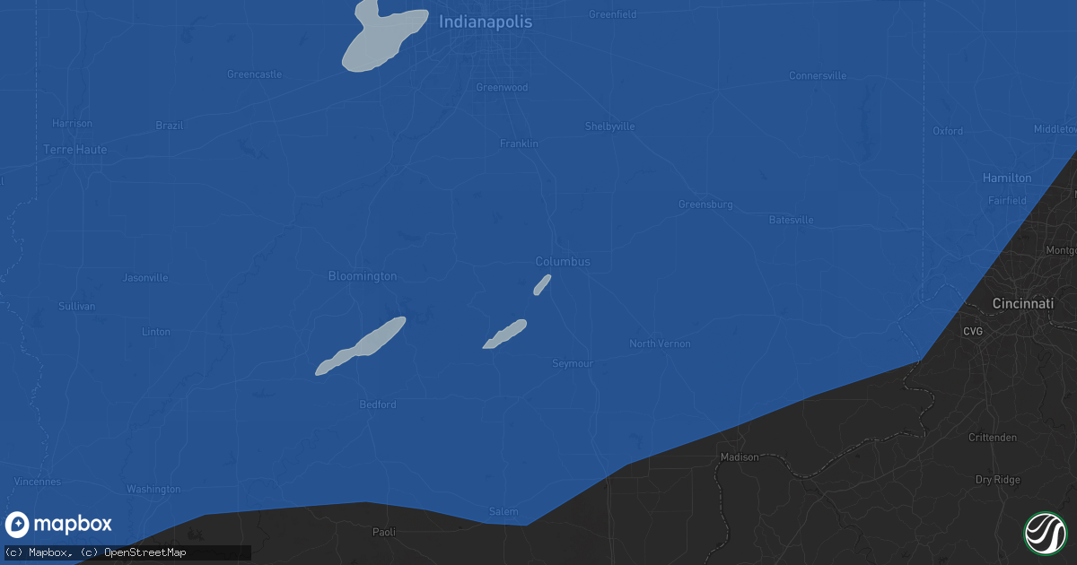 Hail map in Columbus, IN on June 18, 2025