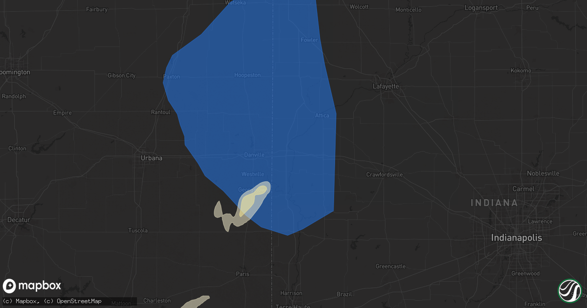 Hail map in Covington, IN on June 18, 2025