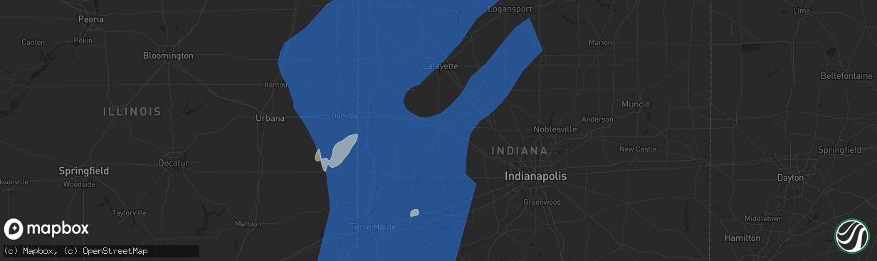 Hail map in Crawfordsville, IN on June 18, 2025