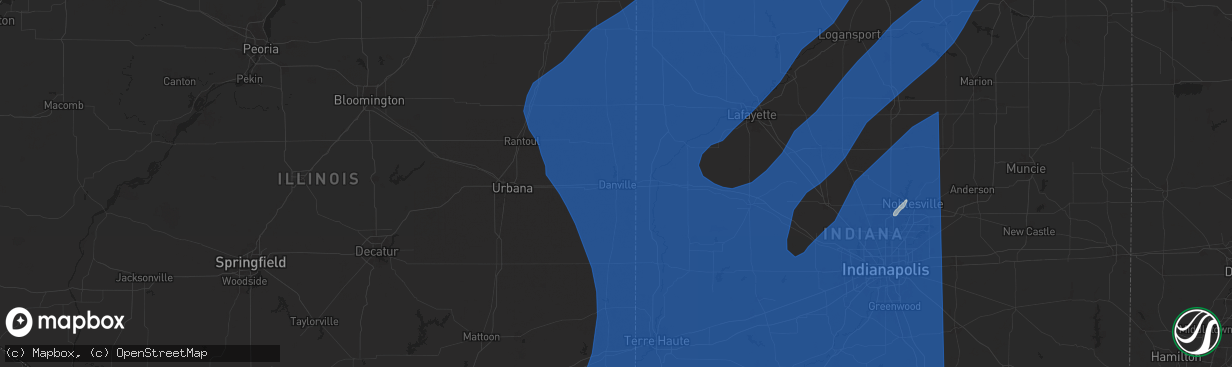 Hail map in Danville, IL on June 18, 2025