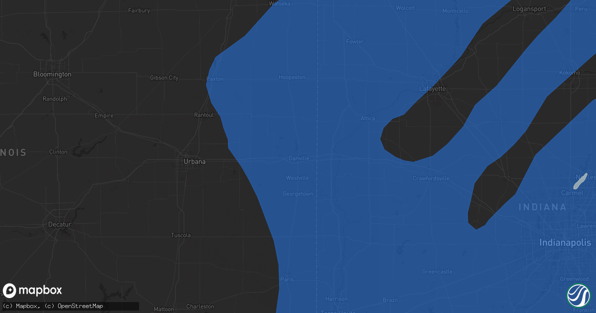 Hail map in Danville, IL on June 18, 2025