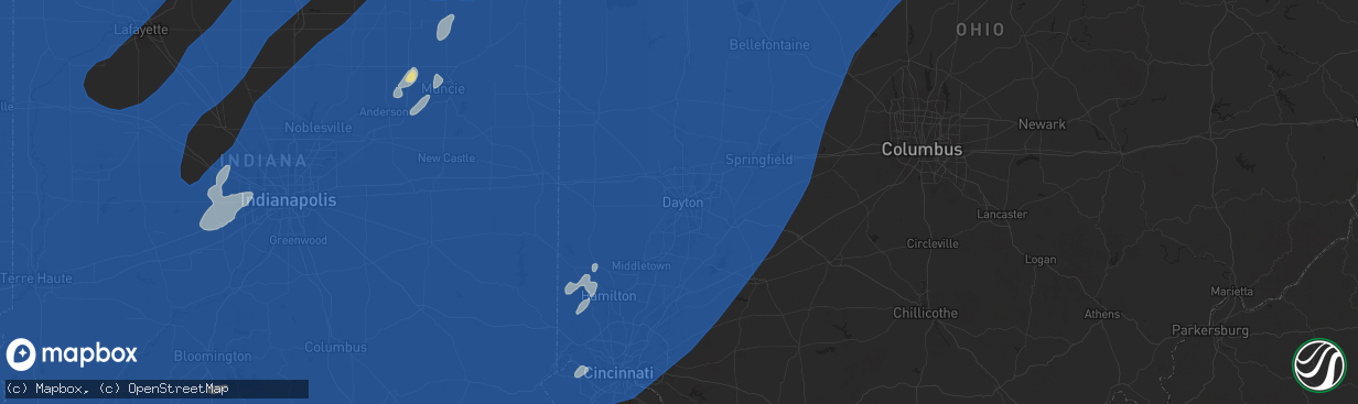 Hail map in Dayton, OH on June 18, 2025