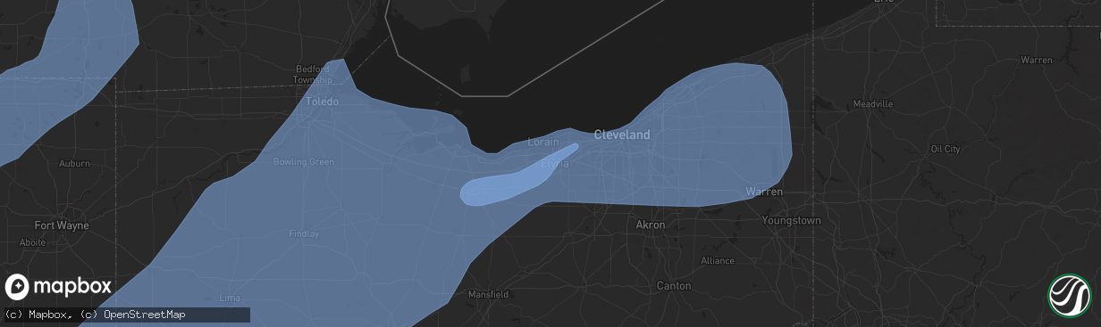 Hail map in Elyria, OH on June 18, 2025