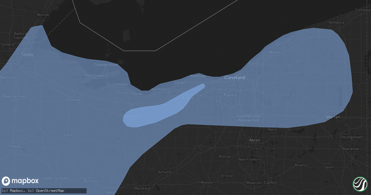 Hail map in Elyria, OH on June 18, 2025