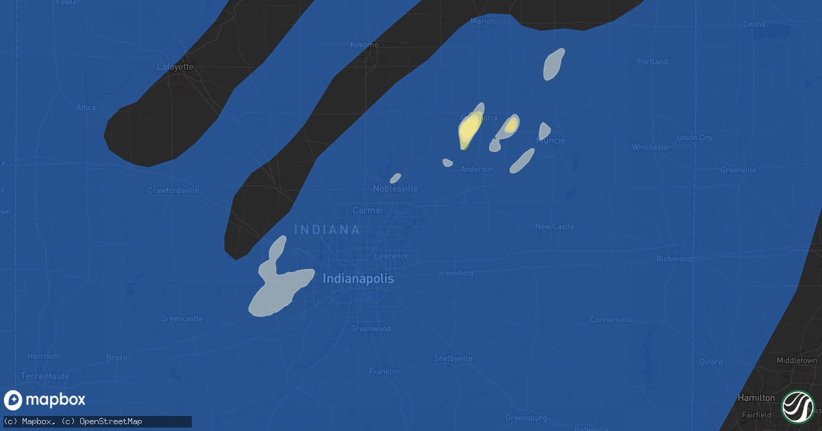 Hail map in Fishers, IN on June 18, 2025