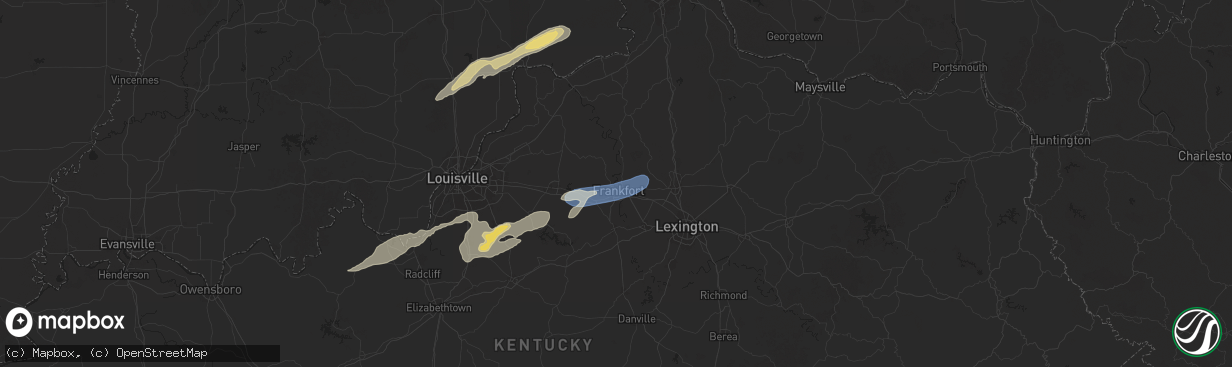 Hail map in Frankfort, KY on June 18, 2025