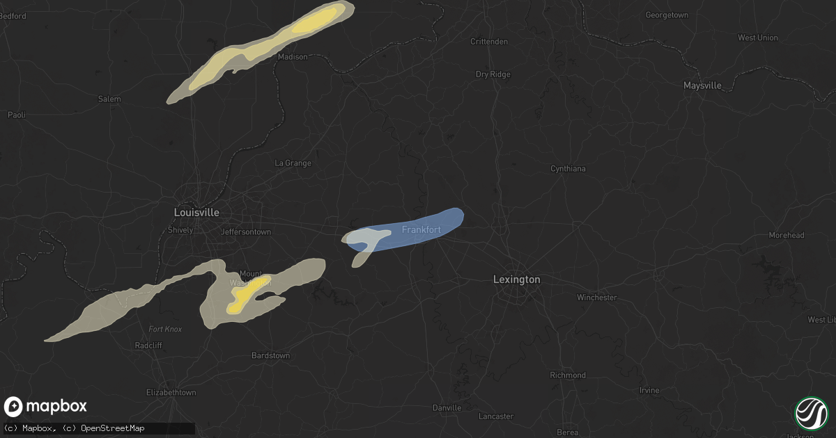 Hail map in Frankfort, KY on June 18, 2025