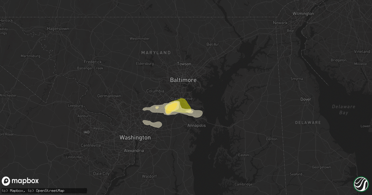 Hail map in Glen Burnie, MD on June 18, 2025