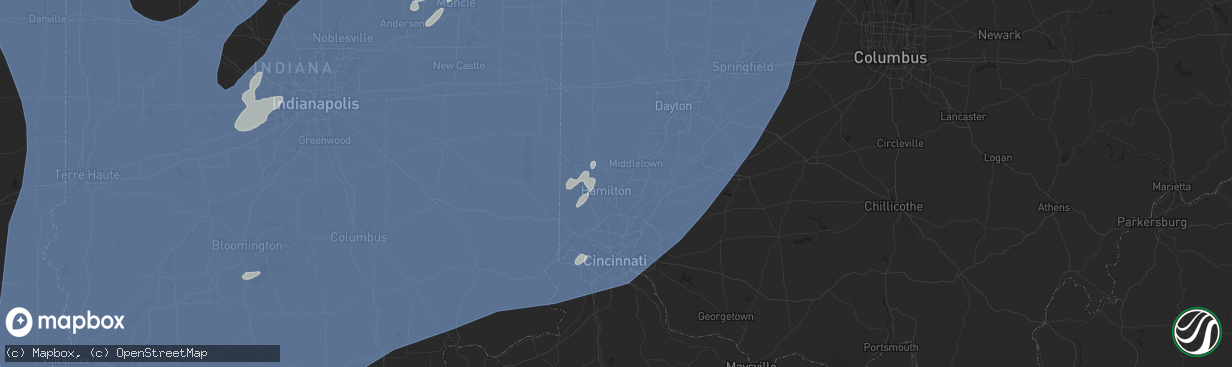 Hail map in Hamilton, OH on June 18, 2025