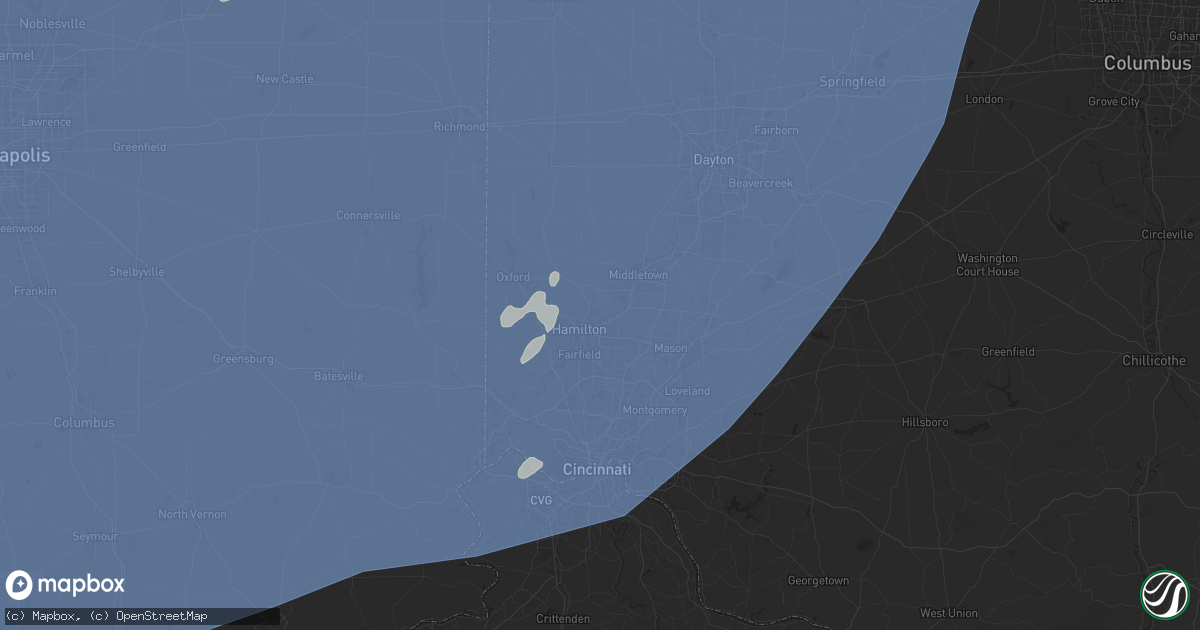 Hail map in Hamilton, OH on June 18, 2025