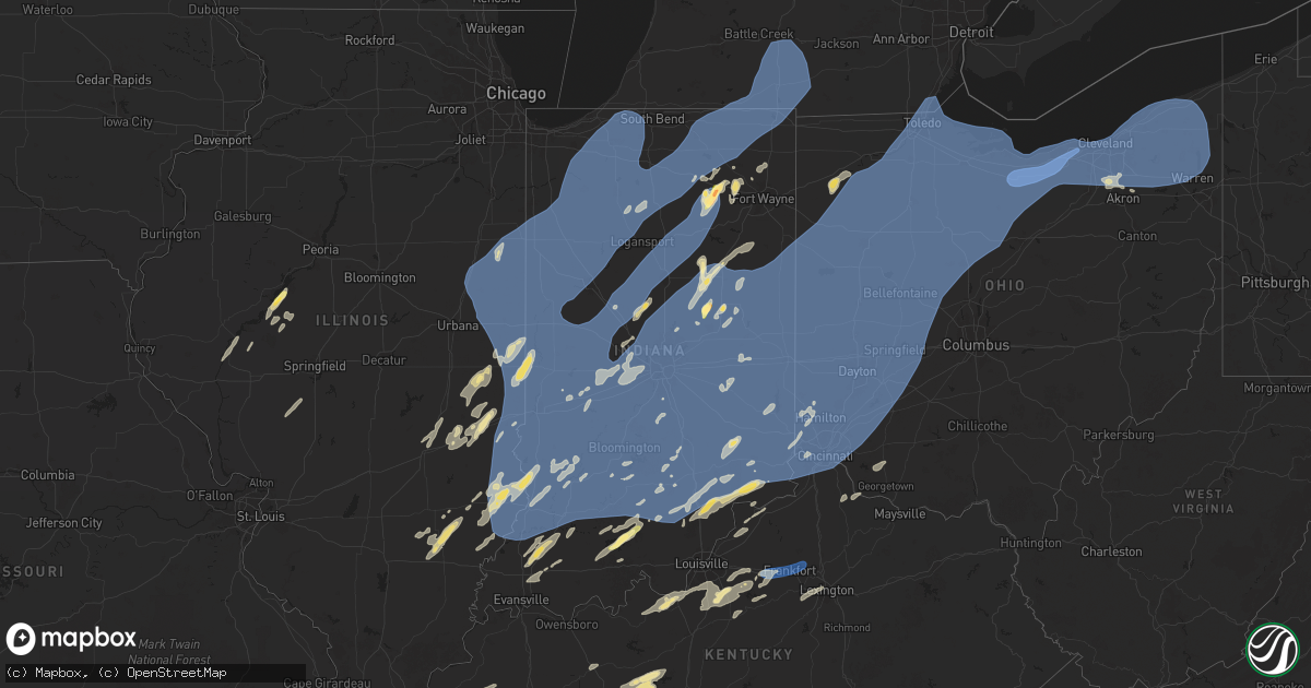 Hail map in Indiana on June 18, 2025