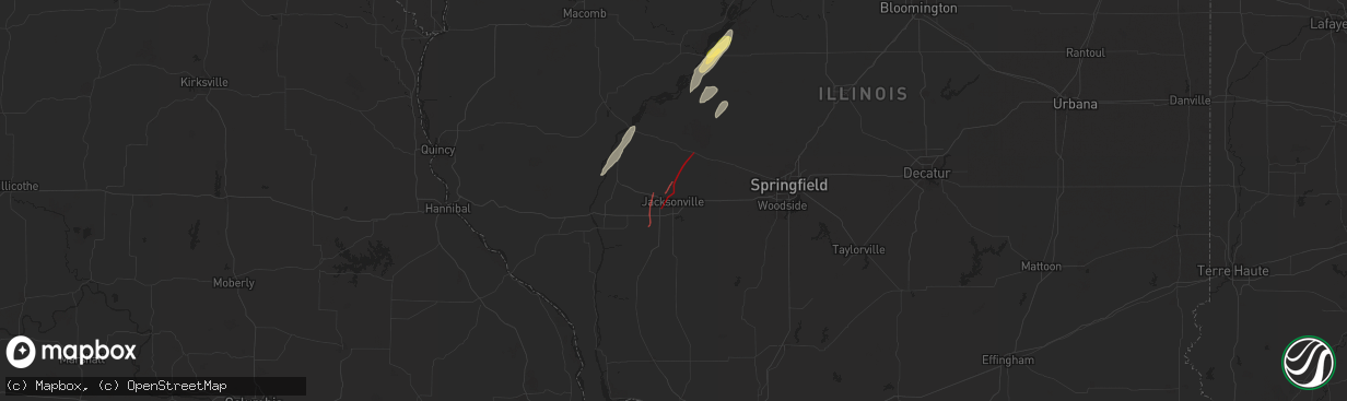 Hail map in Jacksonville, IL on June 18, 2025