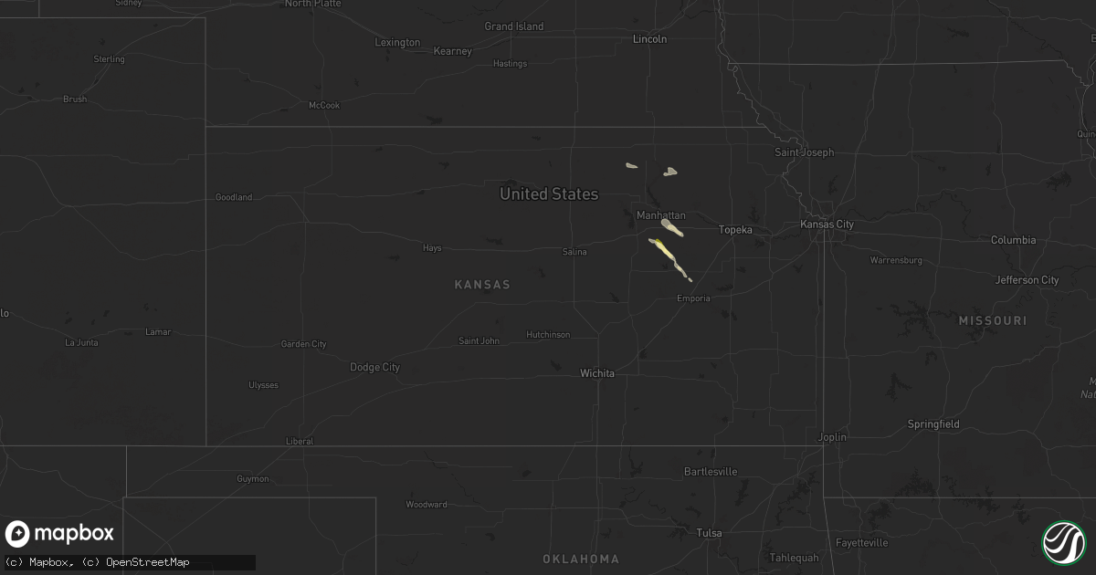 Hail map in Kansas on June 18, 2025