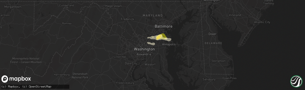 Hail map in Lanham, MD on June 18, 2025