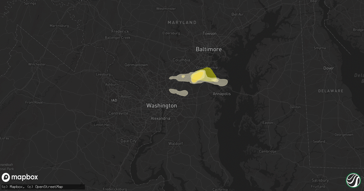 Hail map in Lanham, MD on June 18, 2025