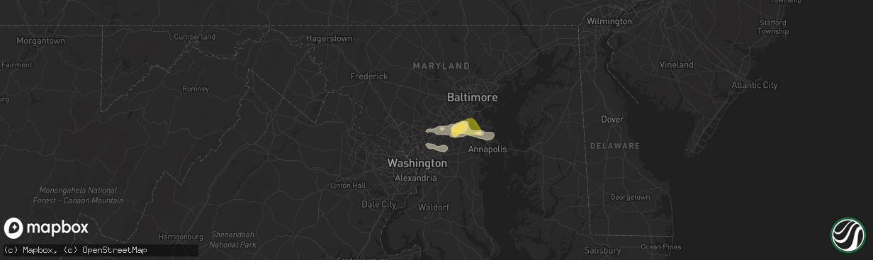 Hail map in Laurel, MD on June 18, 2025