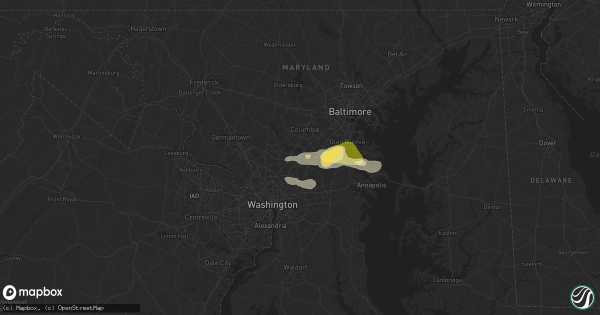 Hail map in Laurel, MD on June 18, 2025