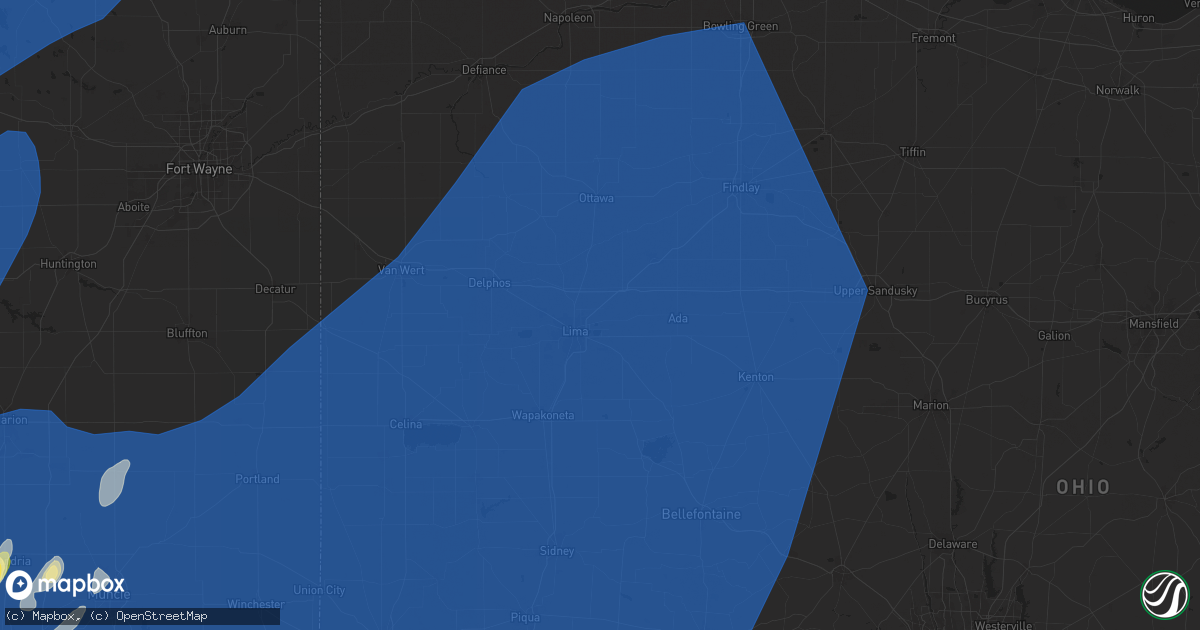 Hail map in Lima, OH on June 18, 2025