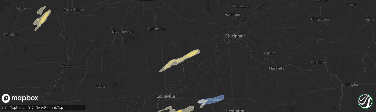 Hail map in Madison, IN on June 18, 2025