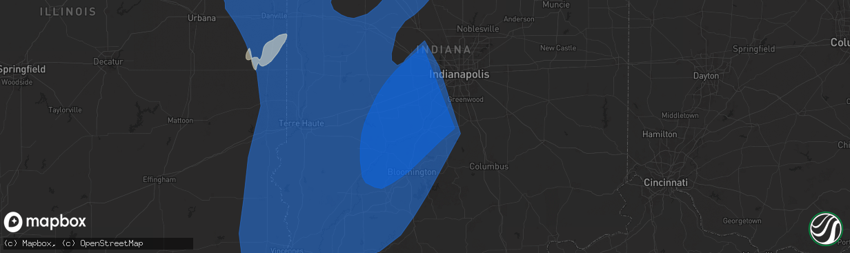 Hail map in Martinsville, IN on June 18, 2025