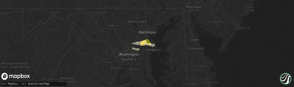 Hail map in Millersville, MD on June 18, 2025