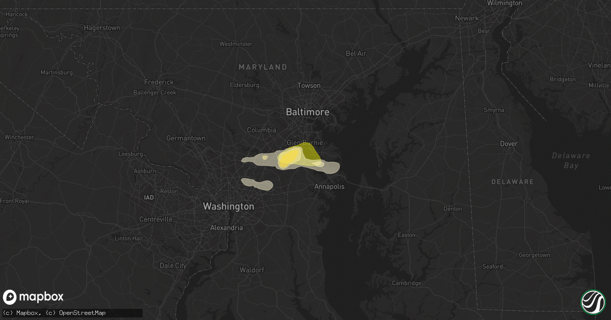 Hail map in Millersville, MD on June 18, 2025