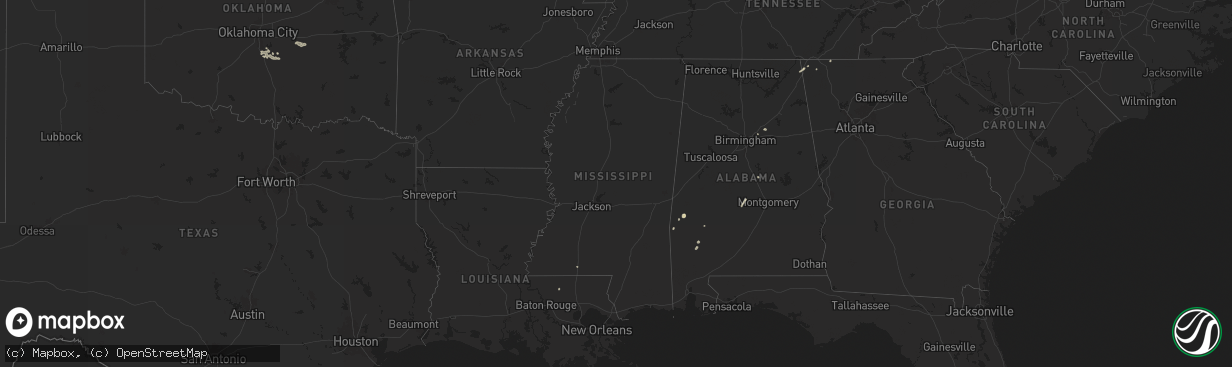Hail map in Mississippi on June 18, 2025