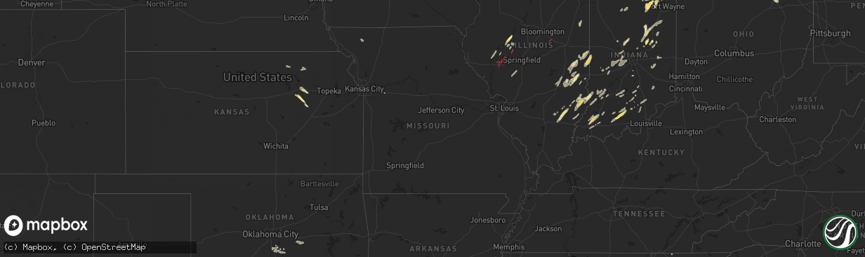 Hail map in Missouri on June 18, 2025