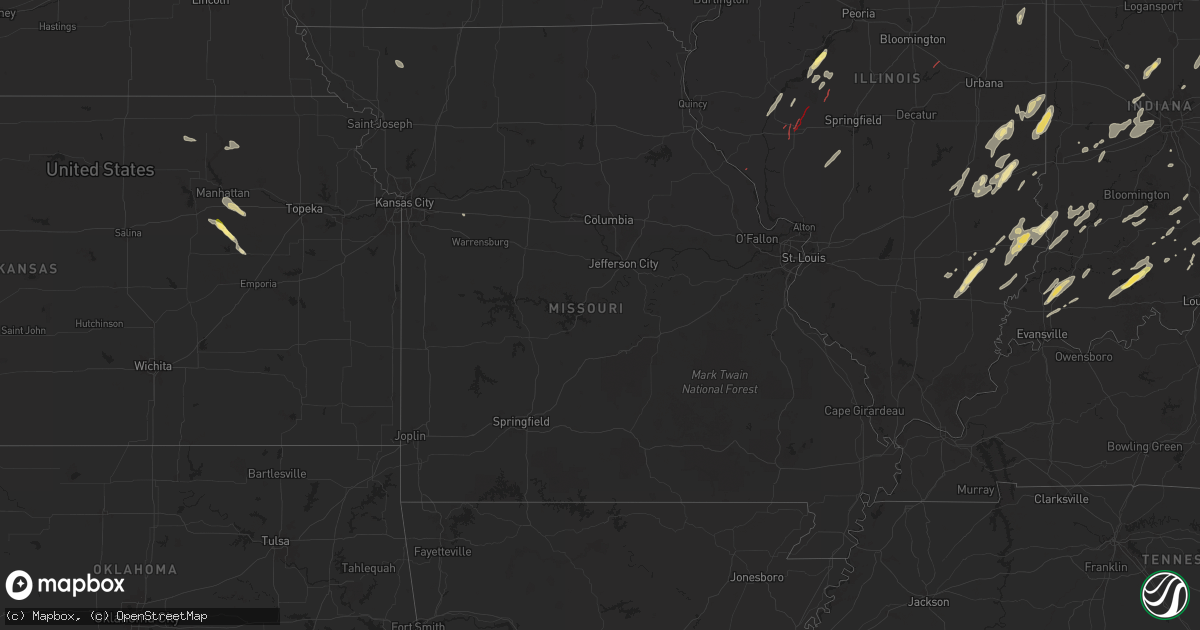 Hail map in Missouri on June 18, 2025