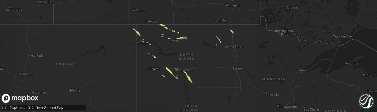 Hail map in North Dakota on June 18, 2025